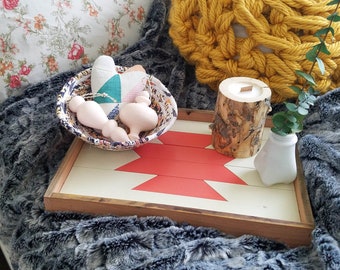 Wood Serving Tray / decorative tray, vanity tray, wooden tray, jewelry tray, ottoman tray, nordic decor, boho decor, aztec