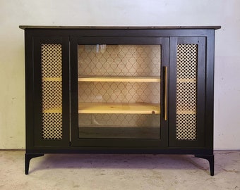 Accent Storage Cabinet / handmade bar cabinet, black and gold furniture, midcentury modern, buffet sideboard, art deco, vintage wallpaper