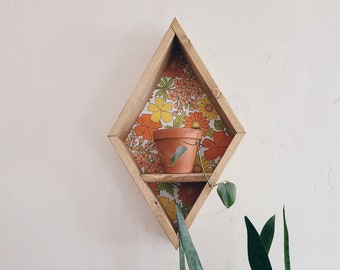 Diamond Shelf / geometric shelf, boho wall decor, rustic home decor, floating plant shelf, retro decor, bohemian style, wood shelf hanging