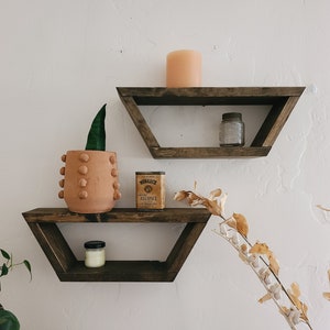 Wall Shelves / geometric triangle shelf, essential oil shelf, crystal display shelving, rustic home decor, boho floating plant shelf