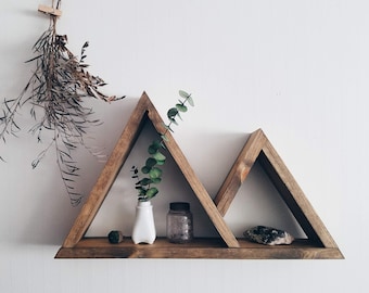 Mountain Shelf / geometric shelf, triangle shelf, essential oil shelf, mountain wall art, crystal shelf, nature wall art, adventure, travel