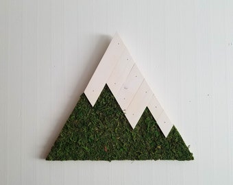 Mountain Wood Wall Art / wood wall decor, moss wall art, mountain decor, natural home decor, wood art geometric, nature art, tribal decor