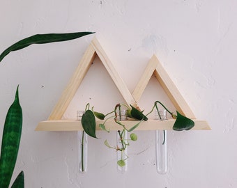 Propagation Station Mountain Shelf / plant cutting holder, plant wall hanger, test tube vase, wood plant holder, wood shelf mountain decor