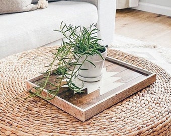 Wood Serving Tray / decorative wooden coffee table tray, rustic ottoman tray, housewarming gift, bar cart accessories, breakfast in bed