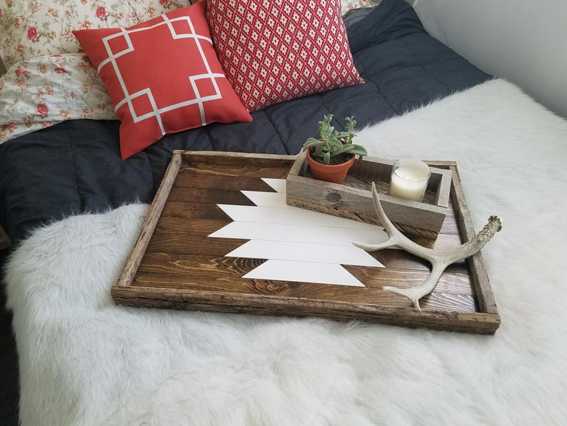 Wood Serving Tray / coffee table tray, large wooden ottoman tray, breakfast in bed tray, aztec southwestern decor, rustic home decor image 1