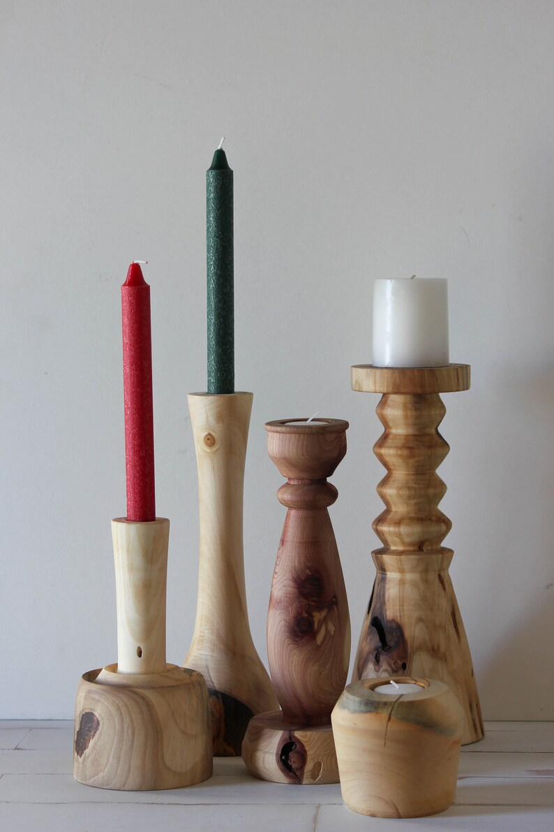 Hand Turned Wood Candlestick Set / Taper Candle Holder Etsy