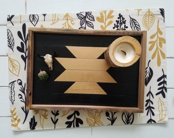 Wood Serving Tray / handmade decorative tray, vanity tray, wooden tray, jewelry tray, ottoman tray, nordic decor, boho decor, aztec wall art