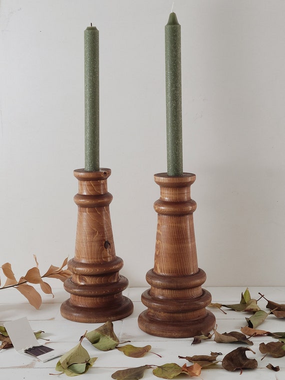 Hand Turned Wood Candlestick Set / Candlestick Holder Rustic Etsy