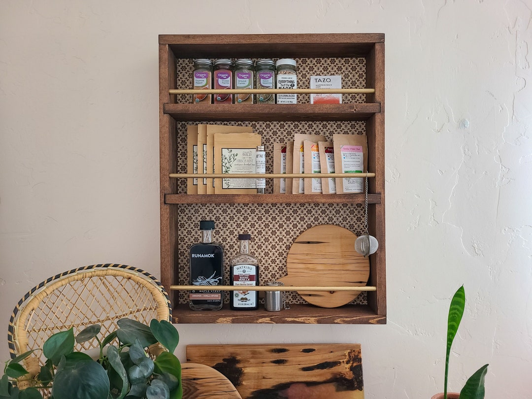 Wood Storage Shelf / Spice Rack Wall Mount, Farmhouse Kitchen