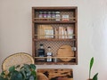 Wood Storage Shelf / spice rack wall mount, farmhouse kitchen organization, pantry storage, jar shelf, oil display, rustic tea coffee shelf