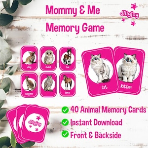 Mamá y yo: juego de memoria imprimible de combinación de animales
