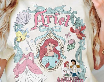 Camiseta con lazo de Ariel Coquette de Disney, La Sirena, Camiseta de Ariel (estreno en 1989), Flounder de Ariel de Disney, Viaje a Disneyland WDW 2025, Regalo de cumpleaños para niña