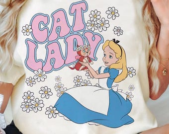 Disney Alice In Wonderland Cat Lady Shirt, Retro Groovy Alice Princess And Dinah Cat T-Shirt, Disneyland Girl Trip 2025, The Magic Kingdom