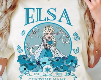 Chemise personnalisée Princesse Disney La Reine des neiges Elsa Olaf, T-shirt Disney Princess films 2025, WDW Disneyland Princess, voyage fille princesse Magic Kingdom