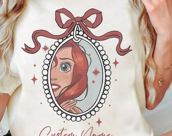 Camiseta personalizada de la princesa Ariel de Disney, camiseta de acuarela con lazo de sirena, princesa del Reino Mágico, viaje familiar a Disneyland 2025