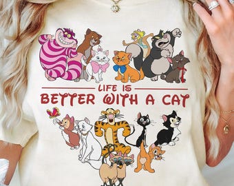 Retro Disney Life Is Better With A Cat Shirt, Cat Mom Dad Tshirt, Disneyland Cat Lovers Sweatshirt, WDW Disneyland Family Trip 2025 Tee