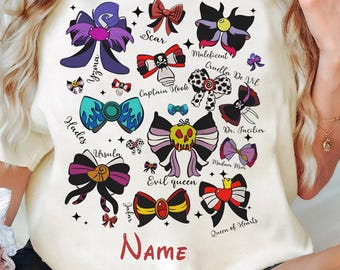 Custom Name Disney Villains Shirt | Coquette Bows Watercolor Disney Ursula Maleficent Evil Queen Tshirt | WDW Disneyland Family Trip 2025