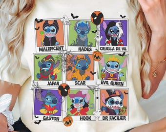 Disney Stitch Villains kostym Halloween T-shirt, Stitch känslobilder T-shirt, Maleficent T-shirt, Scar Hades, Cruella T-shirt, Musse Pigg är inte så läskig