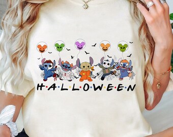 Camiseta de Halloween de Stitch de Disney, camiseta de personaje de terror de Stitch, camiseta de película de terror, camiseta de Halloween para vacaciones familiares de Halloween