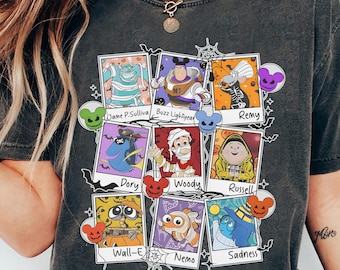 Vintage Disney Pixar Characters Halloween Group Shirt, Monster Inc Tee, Mickey's Not So Scary Party Trip, Toy Story Skeleton, Cars Mummy