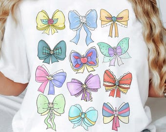 Kokette Bögen Aquarell Disney Prinzessin Shirt, Disney Aurora Ariel Belle Aschenputtel Tiana T-shirt, Disney Magic Kingdom Mädchen Reise T-Shirt