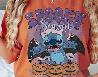 Camiseta de Halloween de Stitch de Disney, camiseta de la temporada espeluznante, camiseta de Halloween de terror de Stitch, personajes de películas de terror, fiesta de Halloween, atuendo de Disneyland