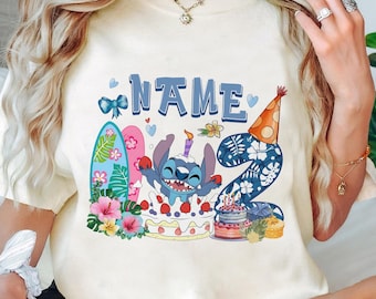 Camiseta personalizada de cumpleaños de Lilo y Stitch, cumpleaños de Stitch Cars, camiseta personalizada con edad y nombre, el mejor cumpleaños de todos los tiempos, camiseta infantil de ángel para niña.