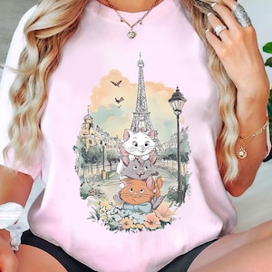 Camiseta de Disney Aristo Cats con colores cómodos, camiseta vintage de Disney Marie Cat, bonita camiseta de viaje a Disney, regalo familiar a juego para niña en Disney París