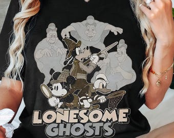 Camiseta de Halloween de Disney Mickey Mouse, Donald Goofy y fantasmas solitarios, camiseta de fiesta de Mickey no tan aterrador, regalo de vacaciones familiares en Disneyland