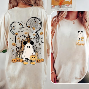 Customized Watercolor Castle Halloween Shirt, Disney Mickey Ghost Shirt, Disneyland Halloween Shirt, Fall Vibes Shirt, Halloween Couple Tee