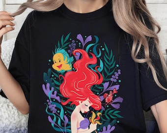 Disney Ariel Princess Shirt | The Mermaid Ariel Flounder Tshirt | WDW Disneyland Trip 2025, Birthday Girl Tshirt, Disney Mtahcing Family Tee