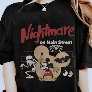 Nightmare on Main Street Shirt, Vintage Mickey Halloween T-Shirt, Funny Spider Skeleton Tee, Retro Disney for Halloween 2025 Party Shirt