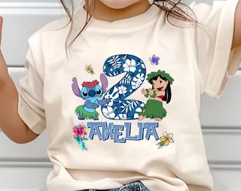 Spersonalizowana nazwa wieku Lilo & Stitch Urodziny Dziecko Maluch Koszulka, Spersonalizowana Stitch Movie 2025 Koszulka, Stitch Floral Aloha Koszulka, Disneyland Trip