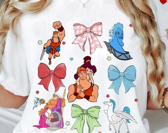 Camisa de Hércules con acuarela de Coquette Bows, camiseta de Coquette Bow con medallón de corazón de Megara, Hades Pain Panic, viaje familiar a Disneyland, Magic Kingdom