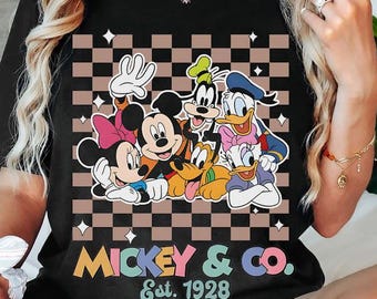 Magliette vintage di Topolino e Minnie, maglietta retrò di Topolino e i suoi amici, maglietta a quadri di Topolino, maglietta Disney Family Vacation, Disney Magical Kingdom