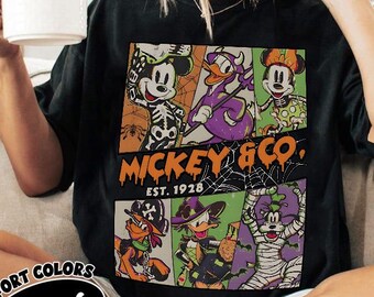 Komfort Farben Mickey & Co Halloween Shirt, Vintage Mickey und Freunde Shirt, Mickey nicht so beängstigend Halloween Party T-Shirt Disney Familien Ausflug T-Shirt