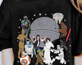 Vintage Disney Star Wars-shirt, Galaxy's Edge May The Force Be With You Est 1977 T-shirt, Disneyland familie-uitstapje 2025, Star Wars verjaardags-T-shirt