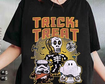 スターウォーズ ハロウィンシャツ、トリック・オア・トリート R2D2 ベイダーTシャツ、面白いコスチュームパーティーシャツ、ハロウィンディズニートリップTシャツ、不気味なスターウォーズTシャツ