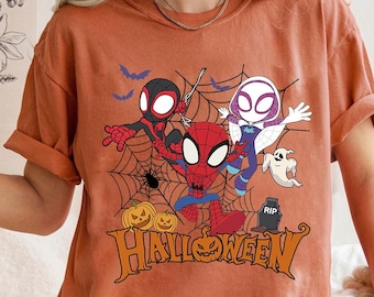 Comfort Colors Spidey and His Amazing Friends Halloween Tee, Spidey Halloween T-shirt, Halloween Kids Tee Gwen Stacy Mile Molares Spiderman