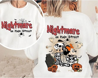 Nightmare On Main Street, Disney Mickey And Minnie Skeleton Shirt, Disney Halloween Shirt, Halloween Party T-shirt, WDW Halloween Gift Tees