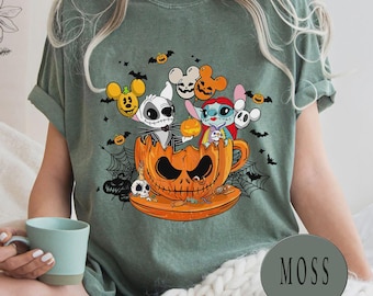 Camiseta vintage de Halloween de Disney con Stitch y ángel, camiseta de Halloween de Disney, camiseta de calabazas de ángel de Stitch, camiseta de Halloween de Stitch