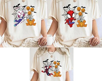 Camiseta vintage de Spider-Man y sus increíbles amigos, personajes momia, globo espeluznante, camiseta Spider-Mickey no tan aterradora, camiseta de Halloween de Disneyland
