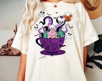 Camiseta de Halloween de los villanos de Disney, camiseta de disfraces de Halloween de Disney, camiseta de Halloween de Ursula Ariel, camisetas de Halloween de Disney World y Disneyland.