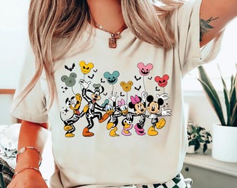 Koszulka retro Disney Mickey i przyjaciele szkielet Halloween, koszulka na straszny sezon, koszulka Disney Halloween, Myszka Miki nie jest taka straszna impreza halloweenowa