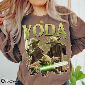 Retro 90s Yoda Lightsaber Group Bootleg T-Shirt, Vintage Star Wars Jedi Master Shirt, Star Wars Day Gift, Disney Galaxy's Edge Outfit image 2