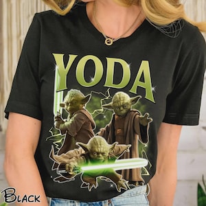 Retro 90s Yoda Lightsaber Group Bootleg T-Shirt, Vintage Star Wars Jedi Master Shirt, Star Wars Day Gift, Disney Galaxy's Edge Outfit image 3