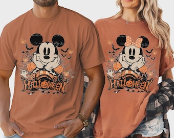 Retro Mickey Minnie Halloween Couple Shirts, Spooky Season Shirt, Minnie Ghost Shirt, Disney Halloween Trip Shirts, Mickey Ghost Shirt