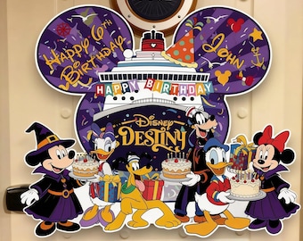 Personalized Halloween Destiny Birthday Cruise Magnet, Custom Family Cruise Stateroom Magnet, Mickey Friends Spooky Birthday Door Decor