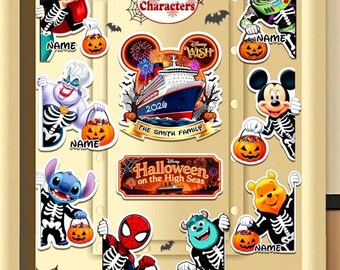Custom Disney Characters Halloween on the High Seas Cruise Magnets, Pooh, Mickey, and Friends Stateroom Door Decor