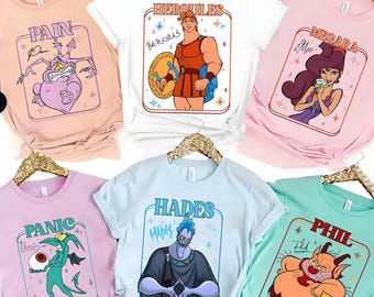 Retro Disney Hercules Characters Group T-shirt, Phil Megara Hercules Pain Panic Hades Shirt, Disneyland Family Matching Vacation 2025 Trip